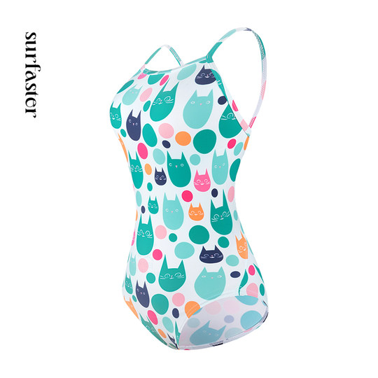 速浪|RS旗舰莱卡系列|RS19波点猫|无胸垫|女士泳衣竞速