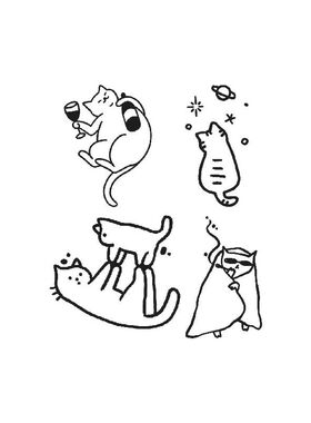 可爱喵星人草本果汁纹身贴防水持久逼真ins风小黑猫咪女生脚踝