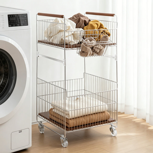 Removable laundry basket trolley storage rack