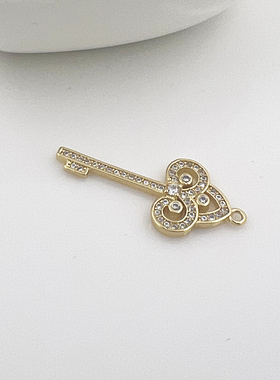 保色14K包金钥匙吊坠DIY饰品配件项链吊坠铜镀厚真金挂坠新款吊坠