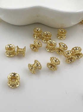 保色14K包金隔珠diy手链串珠铜镀真金梅花隔珠紫色水晶隔珠串珠