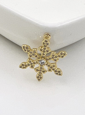 保色微镶锆石雪花吊坠diy耳环配件14K包金小雪花吊坠铜镀18K吊坠