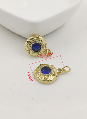 14K包金保色微镶锆石吊坠项链坠仿蓝宝石吊坠铜镀厚真金diy配件