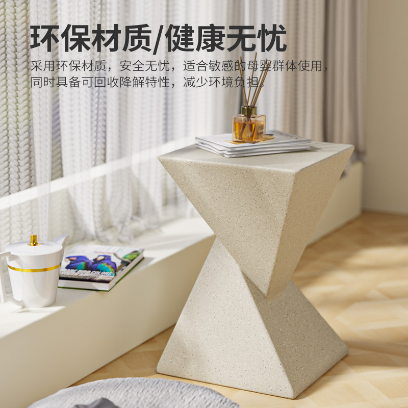 侘寂风小边几民宿沙发床头镁泥小茶几极简轻奢客厅户外复古北欧风 - 图2