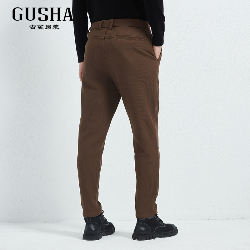 【清仓】古鲨咖色加厚商务休闲西裤男保暖灯芯绒长裤冬装哈伦裤,淘宝优惠券,粉丝福利购,淘宝优惠卷