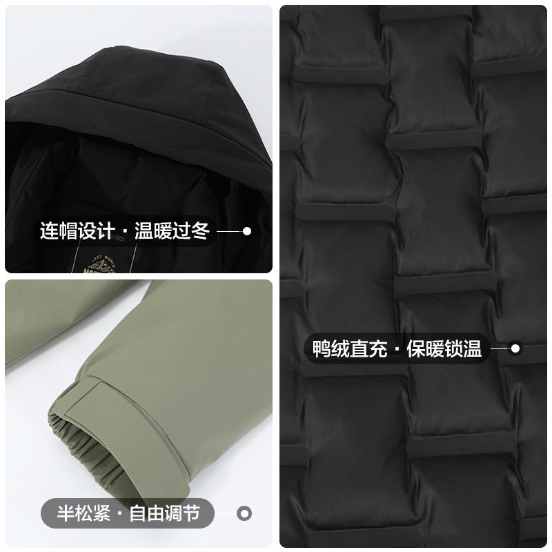 【拒绝焦绿】古鲨拼色羽绒服男墨绿户外直筒连帽外套2026冬装新款