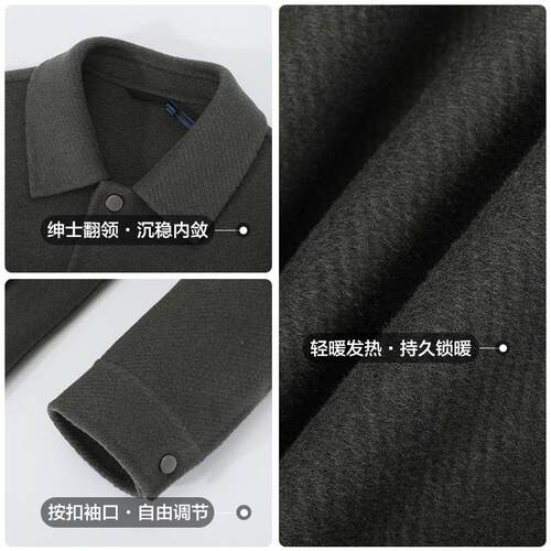 【双面呢】古鲨时尚翻盖羊毛呢男商务墨绿韩版翻领夹克2025冬装装 - 图3