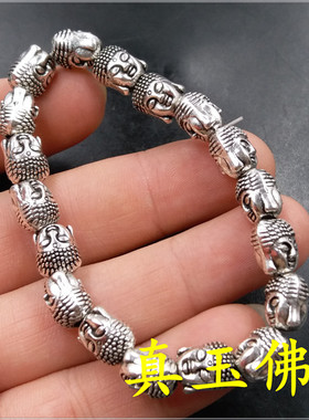 藏银佛头手链女款银饰貔貅手链