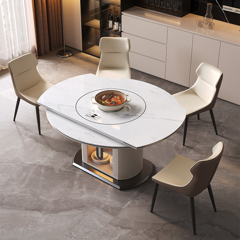 2025新款岩板餐桌家用现代简约多功能带电磁炉转盘一体小户型饭桌,淘宝优惠券,粉丝福利购,淘宝优惠卷