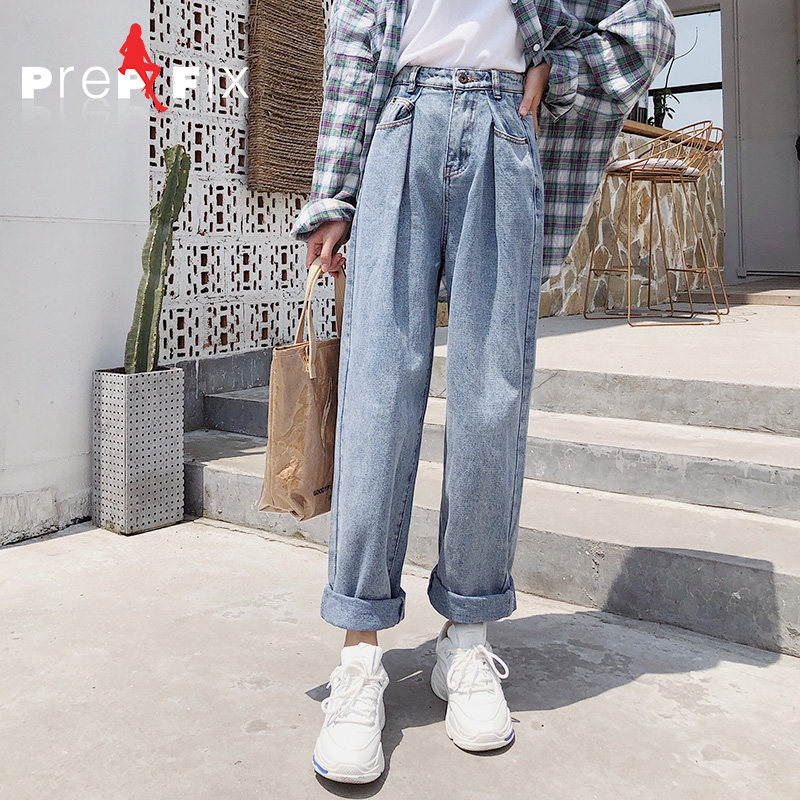 垂感直筒宽松学生阔腿裤子牛仔裤 prepfix牛仔裤