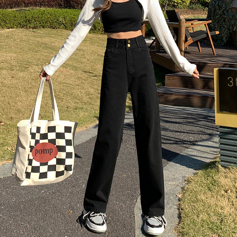 黑色高腰阔腿2023年春秋裤显瘦裤子 prepfix牛仔裤