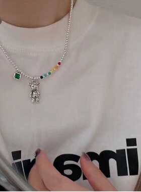 彩虹串珠暴力小熊项链女ins颈链