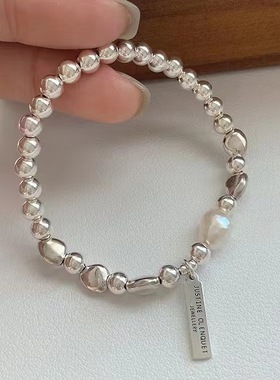 纯银碎银子天然淡水珍珠手链