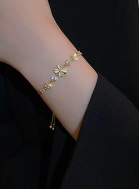 幸运四叶草手链女金色彩银手饰品