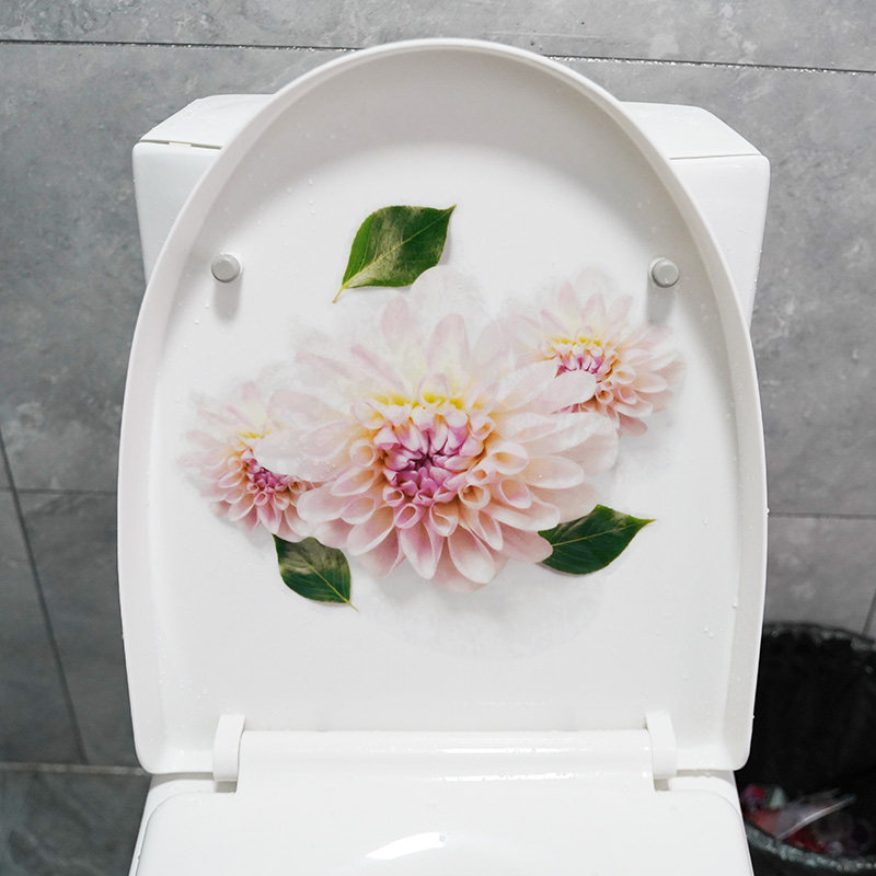 厕所瓷砖贴画粉紫色菊花马桶贴纸创意浴室卫生间墙体装饰防水贴画