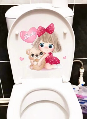 家居装饰防水贴画抱熊小女孩贴纸