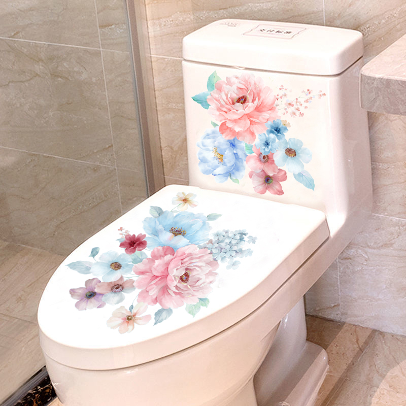 马桶装饰花朵防水墙贴纸韩国创意卡通浴室厕所马桶盖防污花纹贴画 - 图0