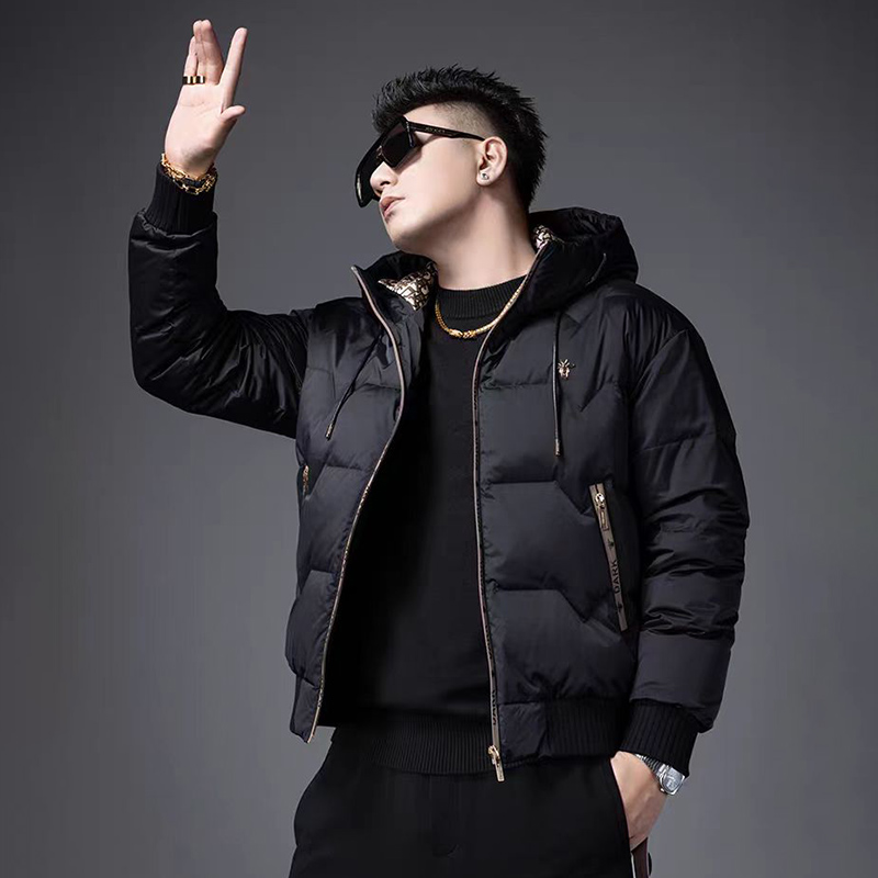 欧货高品质羽绒服男2025新款冬季潮男装保暖提花内里连帽男士外套 - 图1