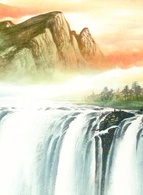 聚宝盆风水画 旭日东升 国画水墨山水画书法工笔字画 画心 装饰画