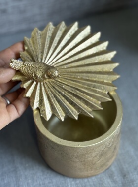 金色做旧斑驳金箔漆叶子收纳盒