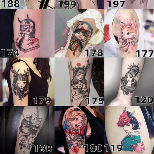 纹身贴防水持久男女日系ins个性潮手背臂玫瑰花骷髅般若艺伎嘻哈 - 图2