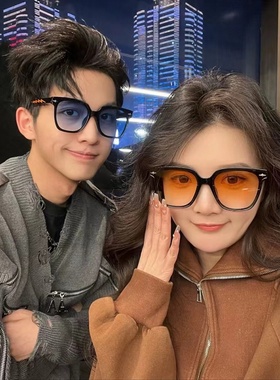 情侣款黑色gm墨镜女方圆脸大框韩