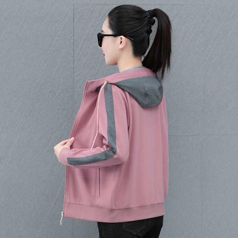 官方正品高棉抽绳连帽休闲长袖拉链开衫卫衣女2025春季新款妈妈装 - 图1