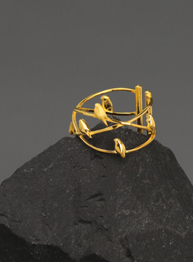 椿屿自然之歌藤曼小鸟纯银戒指