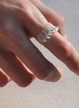 一寸十里柔锁子甲戒指纯银轻奢