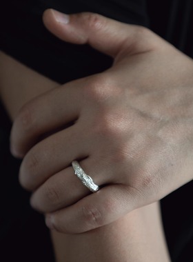 八月南方树枝纹理戒指开口可调节