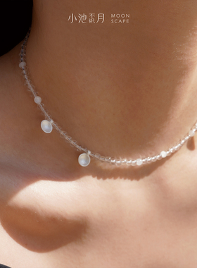 小池不识月拙花白水晶纯银项链