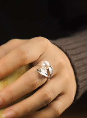 椿屿晨露925纯银珍珠开口戒指