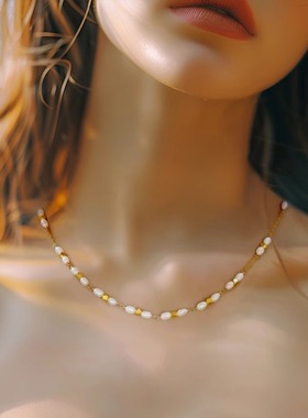 terra金银花天然米珠项链银镀金