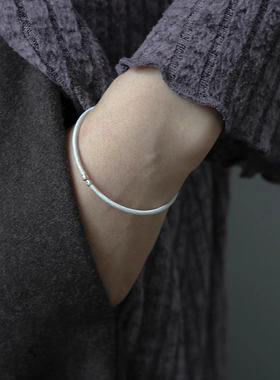 一寸十里川流花丝纯银手镯礼物