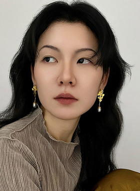 椿屿致橡树镶珍珠耳环小众设计