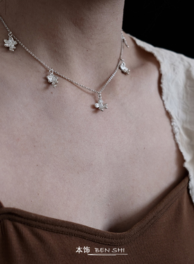 本饰四季花园纯银晶钻花朵锁骨