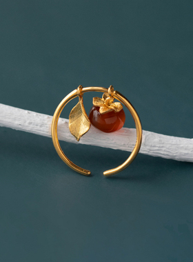 椿屿万事如意红玛瑙纯银开口戒指