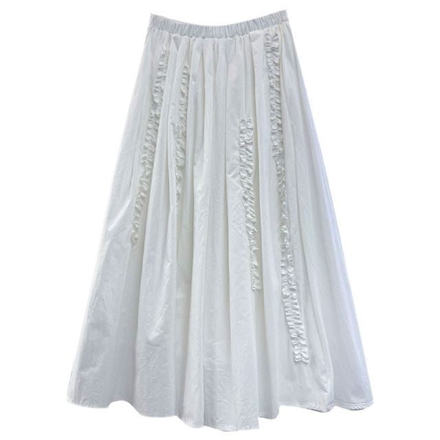 Forest style sweet elastic waist skirt 2025 early spring new casual versatile white mid-length A-line skirt umbrella skirt
