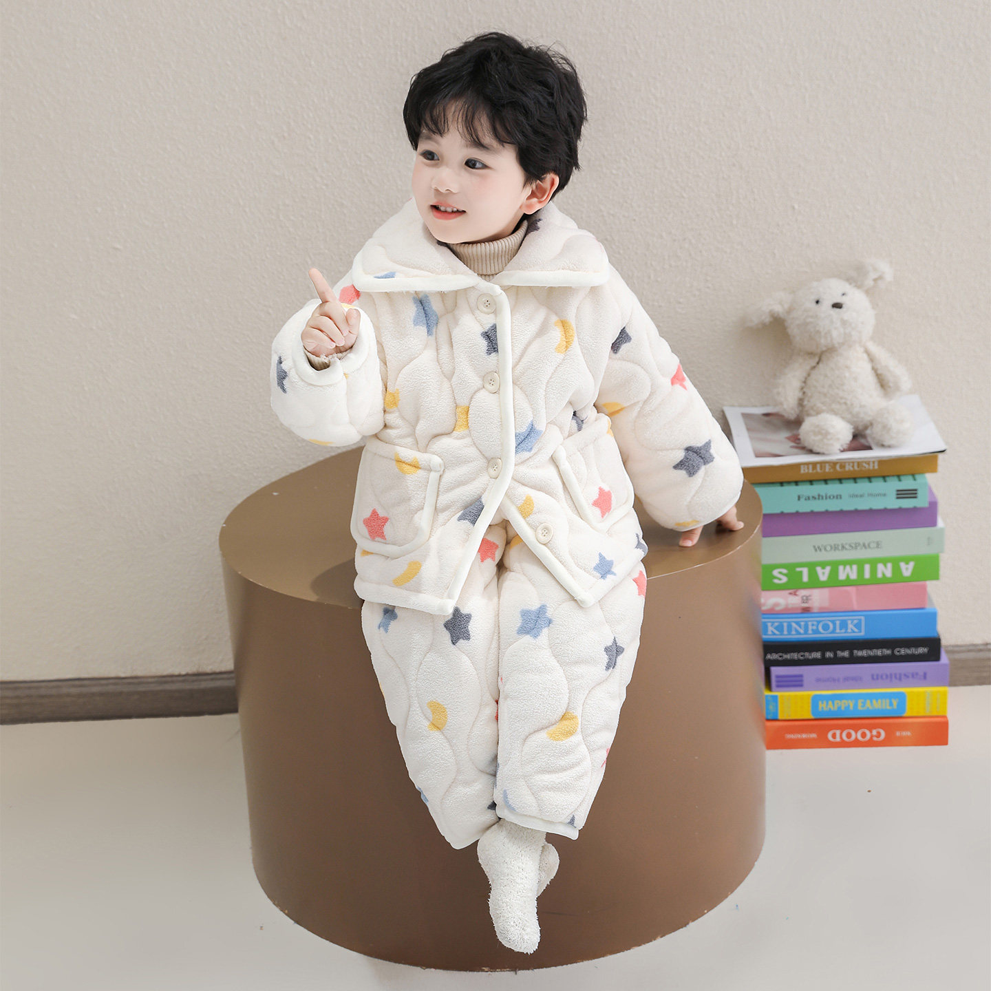 儿童卡通星星三层加厚睡衣套装男童女童冬季加厚保暖家居服两件套,淘宝优惠券,粉丝福利购,淘宝优惠卷