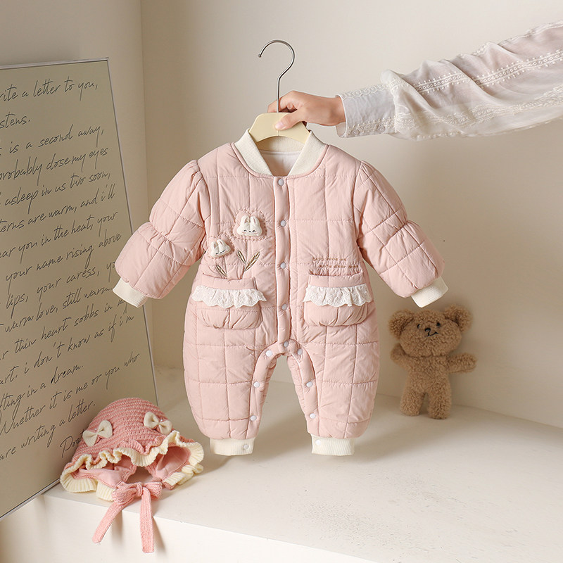 女宝宝秋冬套装连体衣新生儿夹棉加厚小兔哈衣婴儿冬季保暖外出服,淘宝优惠券,粉丝福利购,淘宝优惠卷