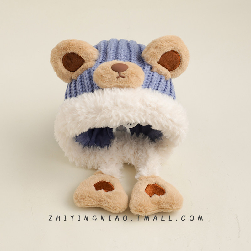 宝宝帽子秋冬款儿童毛绒帽男童女孩可爱超萌毛线针织帽加厚护耳帽,淘宝优惠券,粉丝福利购,淘宝优惠卷