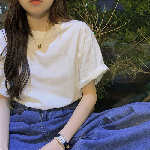 宽松棉短袖T恤女夏季薄款2025年新款百搭白色显瘦半袖休闲上衣潮 - 图0