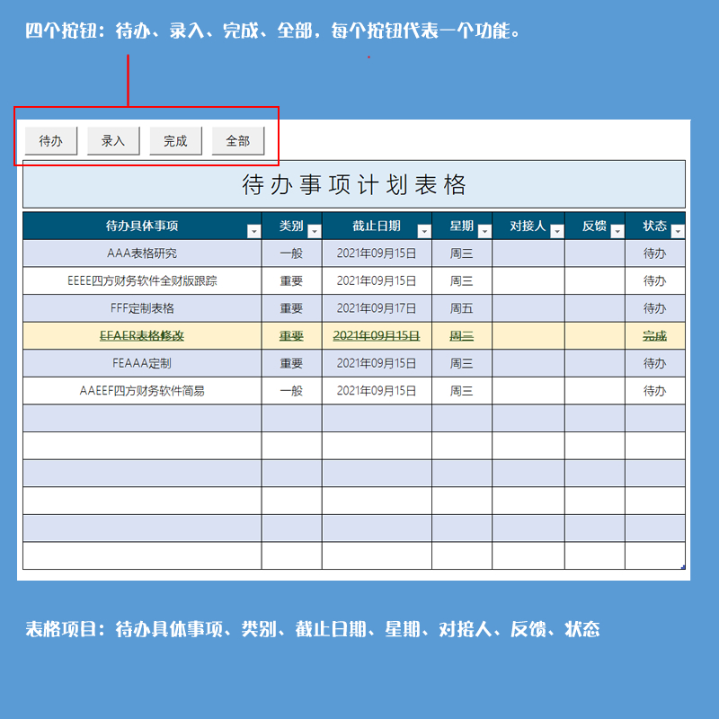 待办事项计划电子表格工作学习生活规划记录EXCEL模版会计帮帮网 - 图1