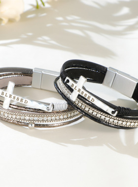 波西米亚风十字架多层手链