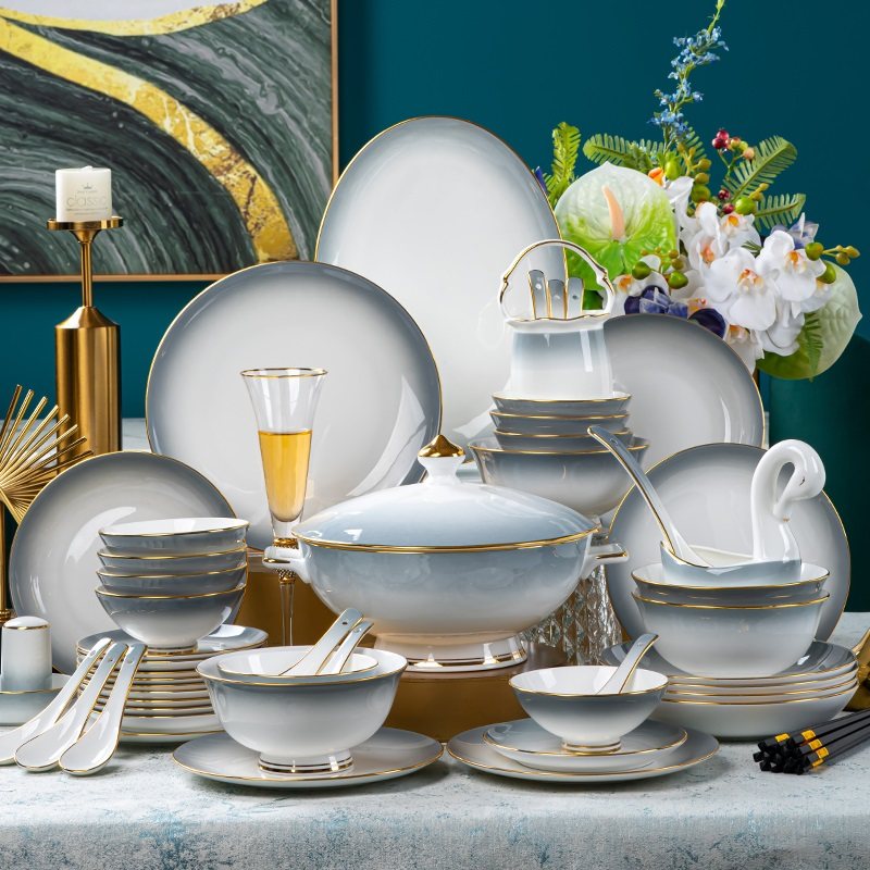 2025新款景德镇碗碟套装家用轻奢陶瓷中式碗具餐具乔迁高颜值碗盘