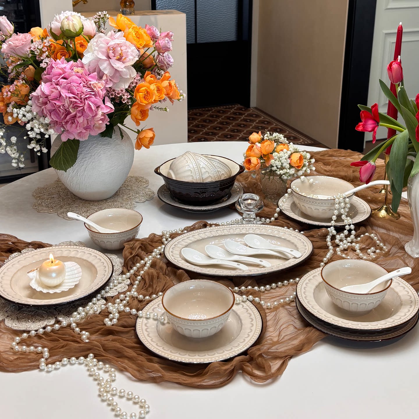 窑变釉下彩法式餐具2026新款碗碟套装家用高颜值浮雕碗具乔迁碗盘