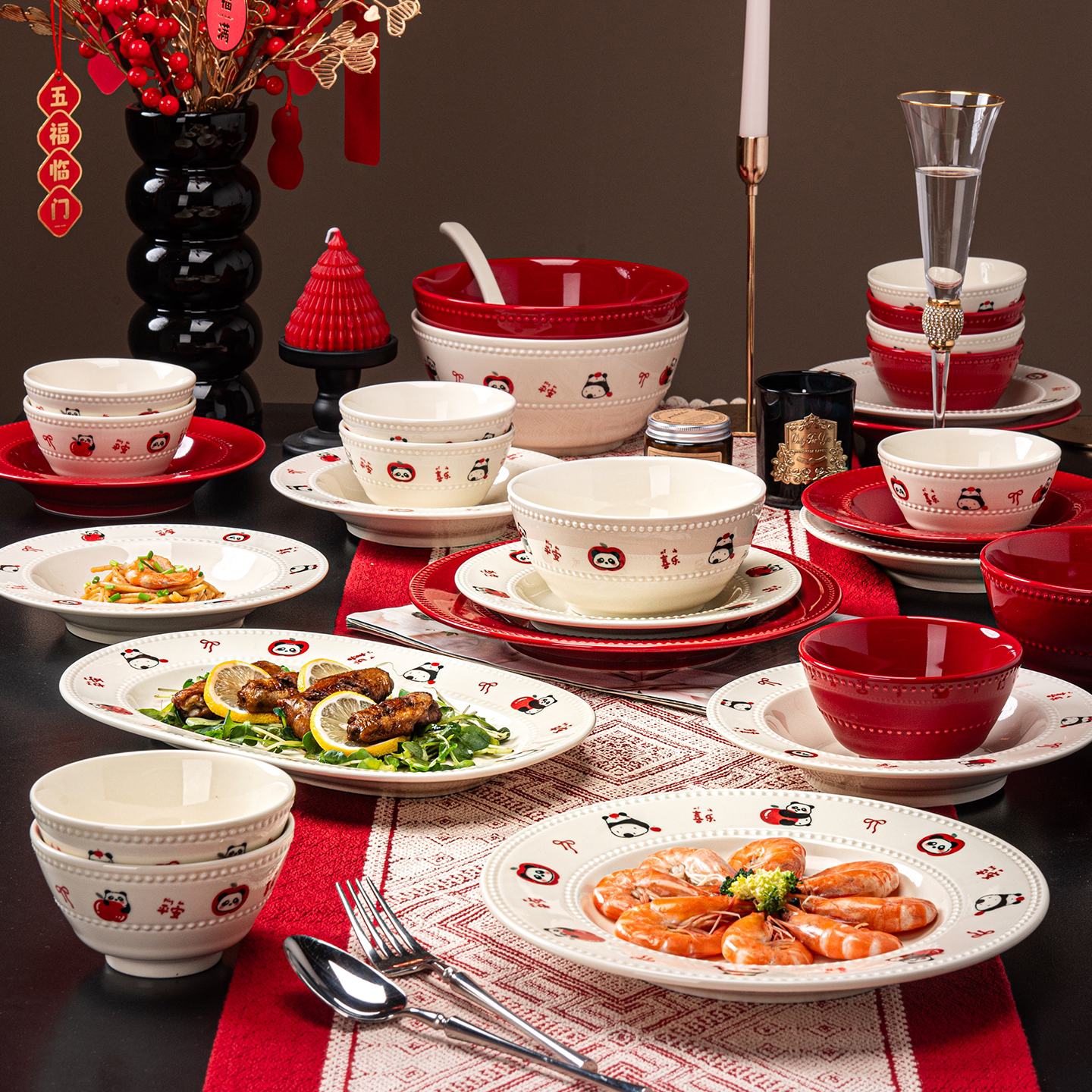 釉下彩2025新款碗碟套装家用现代简约风陶瓷餐具乔迁送礼饭碗盘子