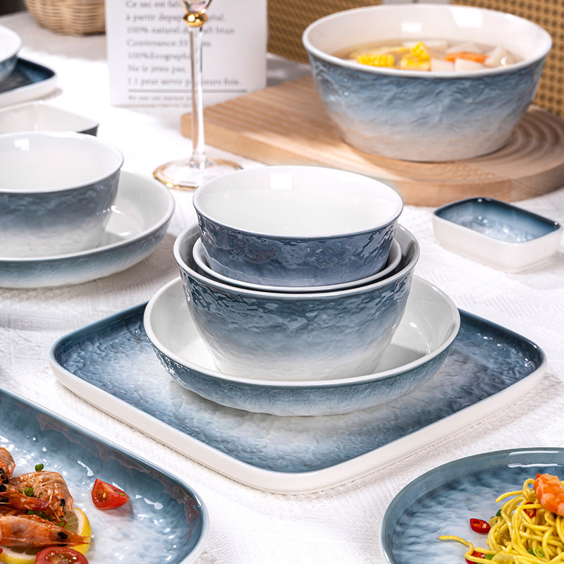 釉下彩2025碗碟套装家用轻奢石纹渐变餐具高温陶瓷简约高级感饭碗