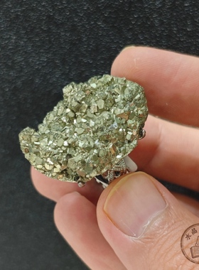 天然黄铁矿晶簇原石戒指 愚人金 合金开口可调节小众个性水晶指环