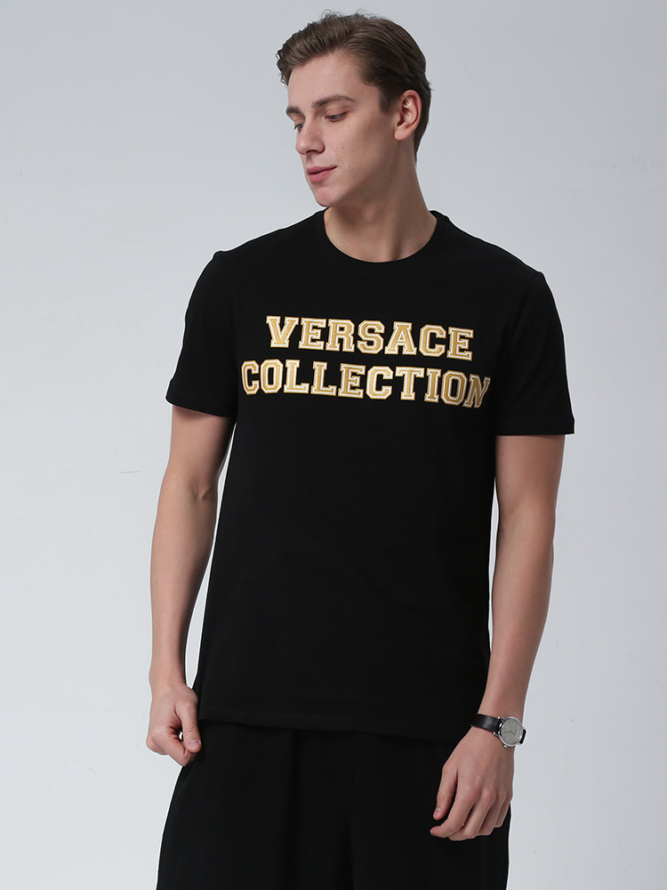 客邻尚品海外旗舰店Versace/范思哲夏季新款男士短袖圆领T恤胸口字母logo透气修身0